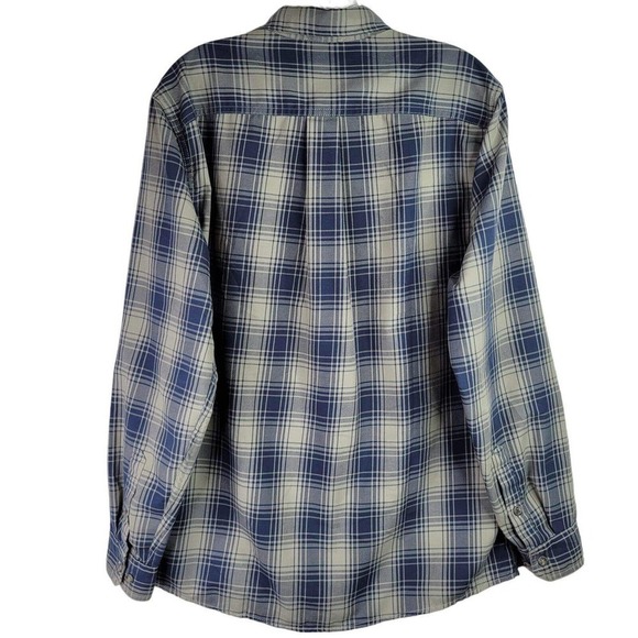 Eddie Bauer Mens Medium Travex LS Blue Gray Plaid Button Down Shirt Hike Camp - Picture 3 of 9